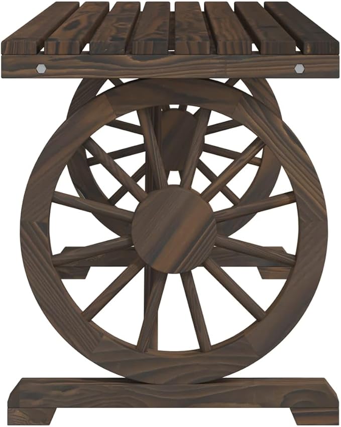 Wooden Patio Table with a Wagon Wheel Design, Wooden Garden Table for Patio, Backyard, 45.3"x21.7"x25.6" Solid Wood Fir,-312