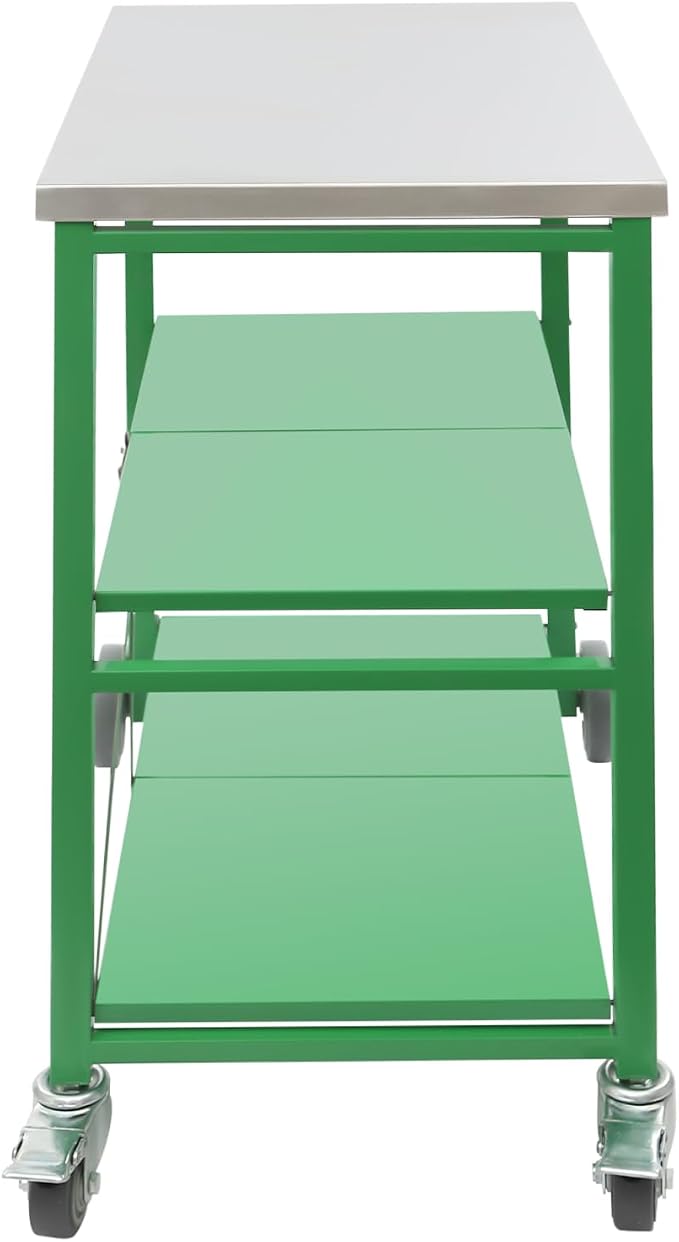 Foldable Outdoor Grill Table with 2 Total Lock Casters, Stainless Steel Pizza Oven Stand, 3 Shelf Folding Kitchen Island, Green, 27.6 x 18.5 (Silver, Green)