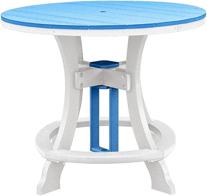 Pemberly Row Coastal 5-Piece Round Counter Height Dining Set, High-Density Poly Resin, Blue and White Finish, Fanback Swivel Armchairs, Durable Outdoor Patio Furniture for Seaside Environments