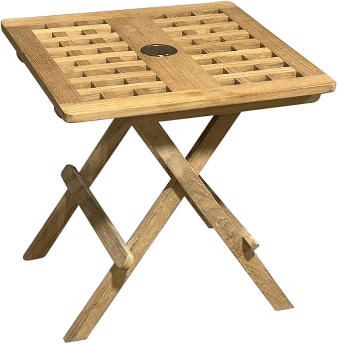 Breezy Teak Side Table with Umbrella Hole, Natural