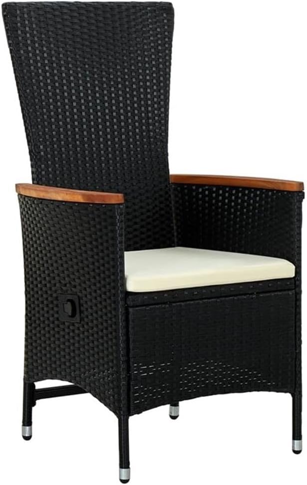 BOWERY HILL Powder-Coated Steel 5-Piece Garden Dining Set, Black Frame with Cream Cushions, Rectangular Glass Tabletop, Weather-Resistant Outdoor Patio Furniture for Gardens, Terraces, and Balconies