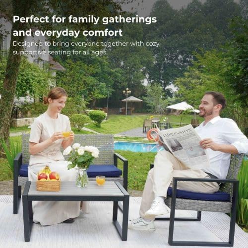 4-Piece Patio Furniture Set,Outdoor Wicker Conversation Sets with Wood Coffee Table,Heavy Duty PE Rattan Sectional Sofa Couch w/Washable Cushions for Backyard Balcony Porch Poolside (Vintage Gray)