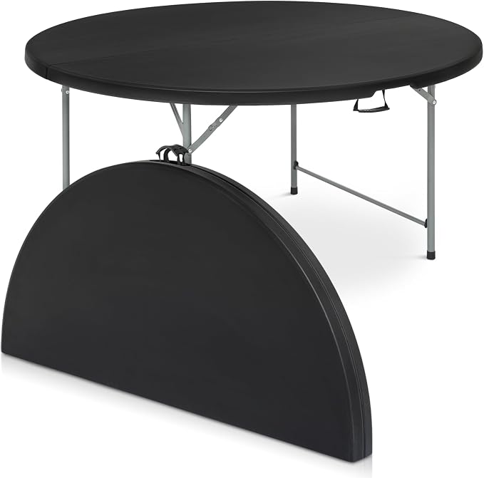 Athena Collection 5.5ft Folding Table, Portable Plastic Round Foldable Card Table, Indoor Outdoor Collapsible Craft Desk Dining with Lock & Handle for Commercial Party Camping, Black