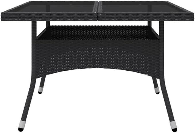 Afuera Living Patio Dining Set, Black Poly Rattan with Tempered Glass Tabletop, Matte Finish, Removable Cushion Covers, Spacious 9-Person Seating, Weather-Resistant Outdoor Furniture for Garden or