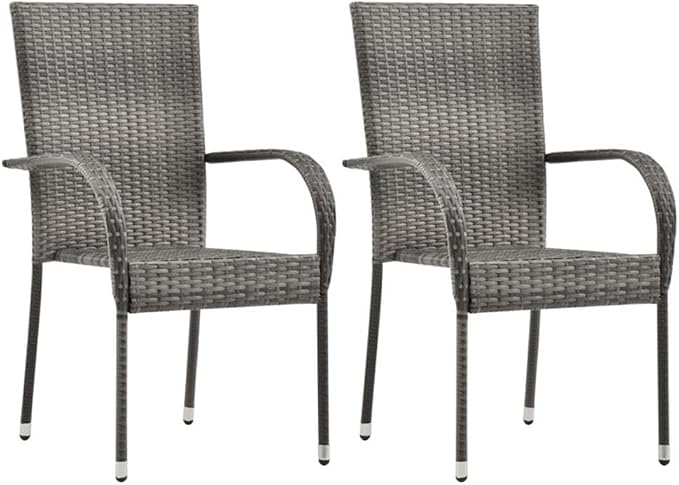 BOWERY HILL 3-Piece Outdoor Dining Set, Powder-Coated Steel, Gray Finish, Compact Design, Includes 1 Table and 2 Chairs, Durable PE Rattan, Lightweight Stackable Chairs, Ideal for Garden, Patio,