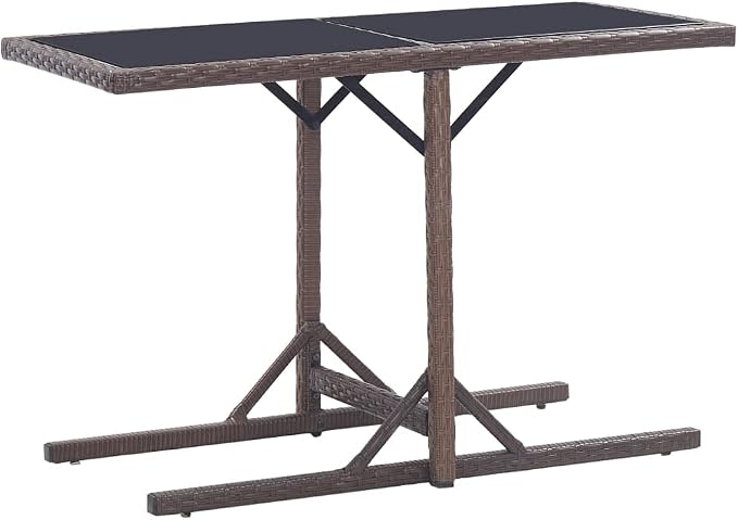 Rectangular Glass Top Outdoor Table Foldable Outdoor Table for Small Spaces Modern Dining with Glass Top Brown Poly Rattan Design