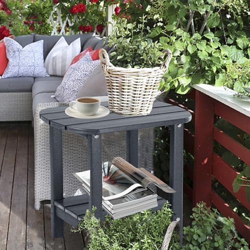 LZRS Double Adirondack Side Table, Outdoor Side Tables, End Tables for Patio, Backyard,Pool, Indoor Companion, Easy Maintenance & Weather Resistant(Dark Grey)