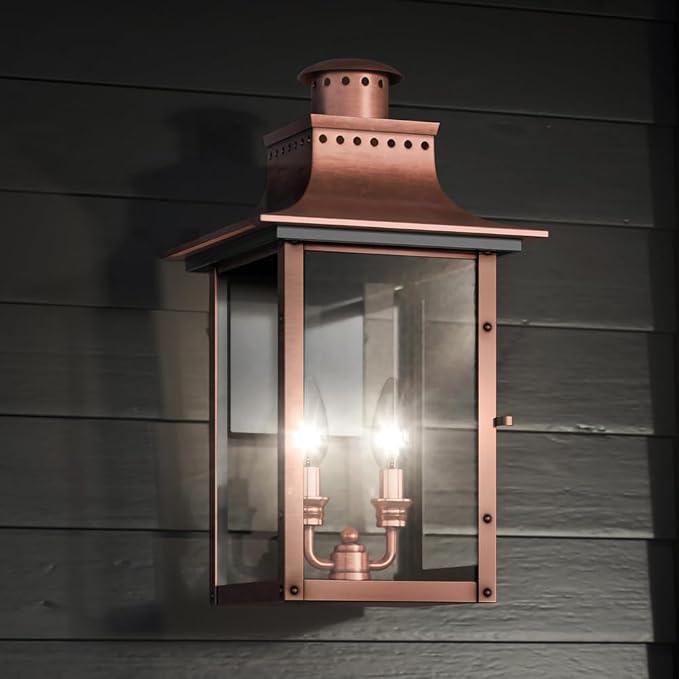 Luxury Antique Outdoor Wall Light, Medium Size: 19" H x 10" W, with French Country Style Elements, Rustic Copper Finish, UQL1412, Longview Collection
