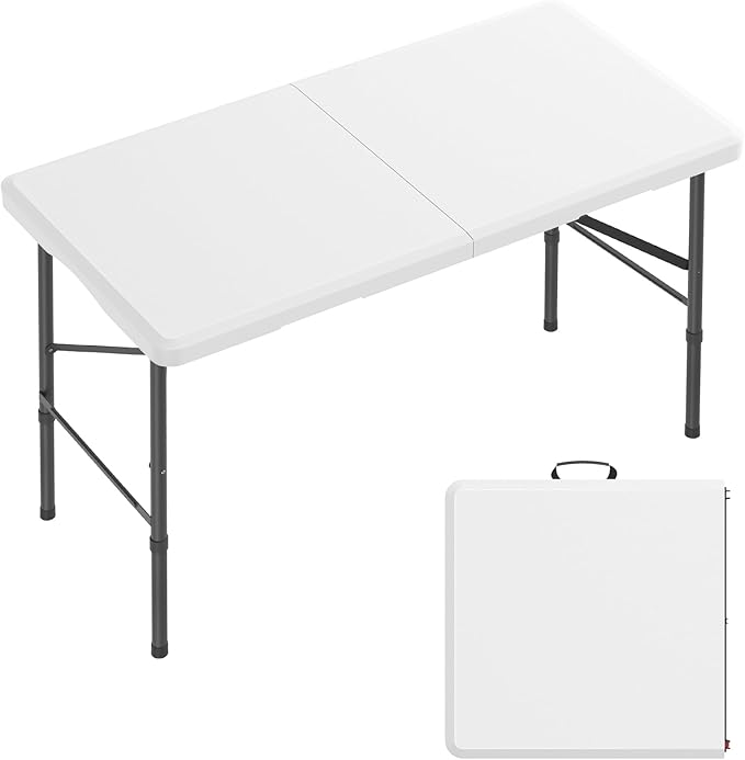 4 Ft Plastic Folding Table,Heavy Duty Portable Table for Indoor & Outdoor,350lbs Weight Capacity,Premium Solutions for Camping,Picnic,BBQ and Party