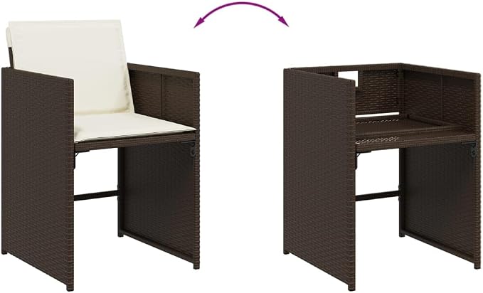 11 Piece Outdoor Dining Set with Cushions, Brown Poly Rattan Patio Furniture for Garden Backyard, Foldable Chairs with Tempered Glass Table, Space-Saving, Weatherproof