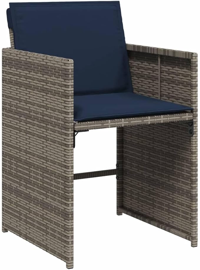 17 Piece Patio Dining Set with Cushions Gray Poly Rattan Outdoor Furniture Table 12 Chairs and 4 Stools for Backyard Garden Entertaining UV-Proof Space-Saving Foldable