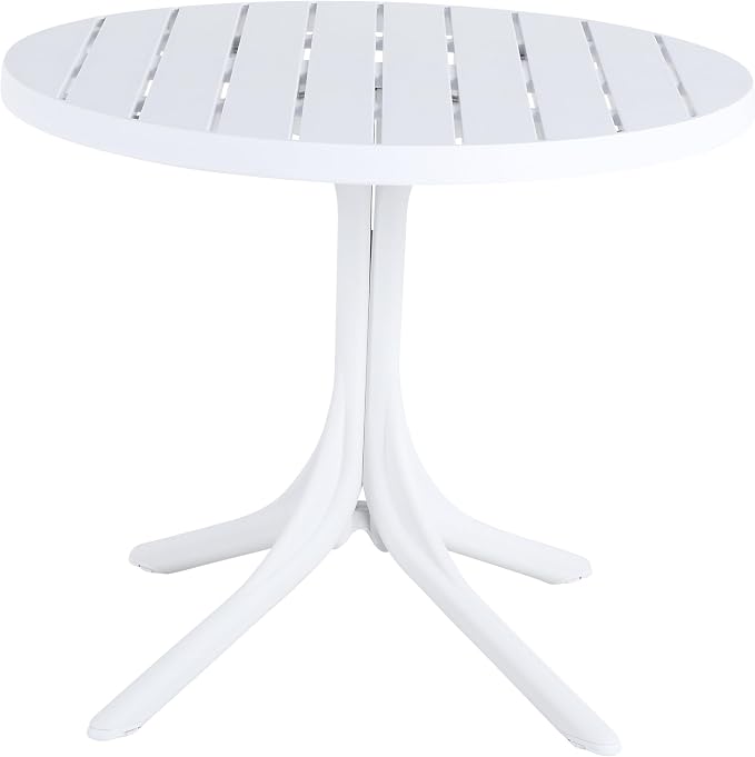 Modern White Round Plastic Table – 36 Inch Indoor/Outdoor Dining Table & Coffee Table, Lightweight Polypropylene All-Weather Patio Table for Garden, Courtyard, Kitchen, Camping (White)
