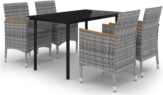 Afuera Living Contemporary PE Rattan Patio Dining Set, Gray Finish, Weather-Resistant, Includes Table and 4 Chairs with Cushions, Modern Outdoor Furniture for Garden or Patio, Seats 4