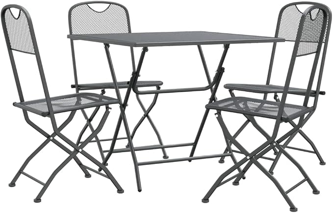 5 Piece Patio Dining Set Expanded Metal Mesh Anthracite | Foldable Design, E-Coating Finish, Weather-Proof, Space Saving for Outdoor Use