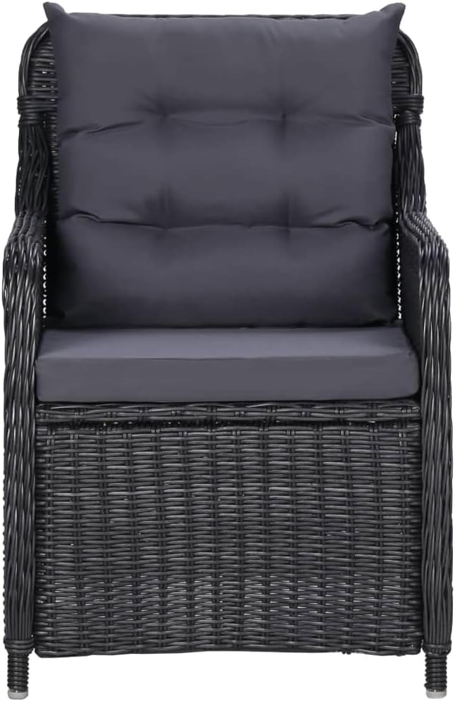 7-Piece Outdoor Dining Set 78.7" Rectangular Acacia Wood Table with Black Poly Rattan Chairs Powder-Coated Steel Frame Weather-Ready Cushions Patio Furniture for Garden Backyard Terrace