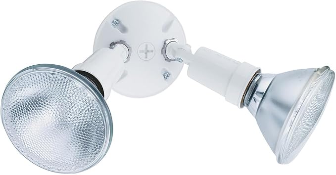 Lithonia Lighting Adjustable Twin Par Flood Light Holder, 120V, White | Outdoor Flood Light Fixture for Safety and Security, Uses 2 Lamps Up to 150W (Not Included) (OFTH 300PR 120 WH M12)