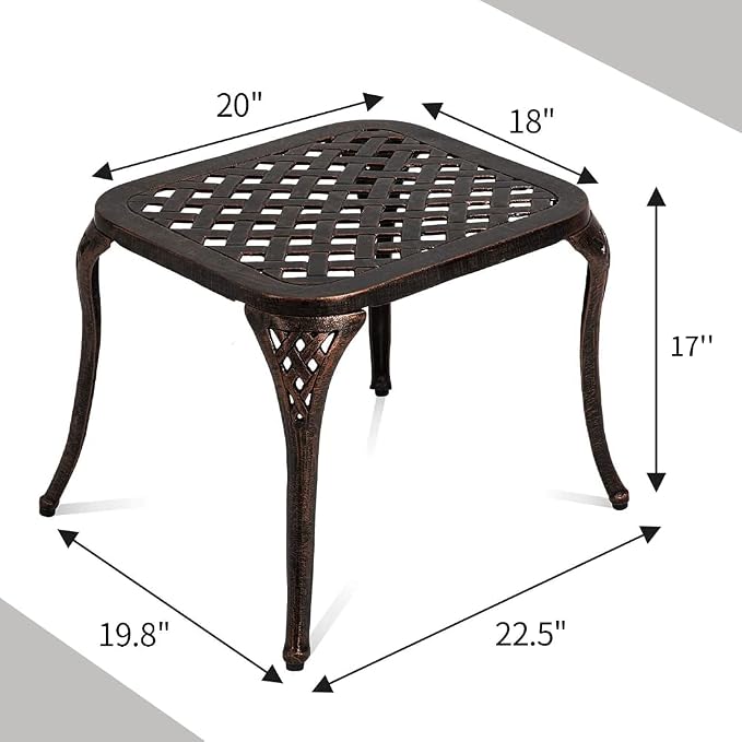 Patio End Metal Table, Outdoor Side Table Cast Aluminum Furniture for Garden, Poolside, Antique Bronze