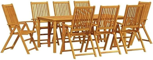 Afuera Living Contemporary Solid Acacia Wood Garden Dining Set, Foldable Design, Brown Finish, Seats 8, Durable Outdoor Patio Furniture, Modern Style for Backyard or Garden Dining