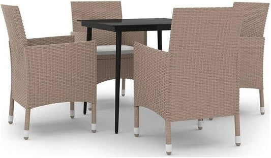 Afuera Living Contemporary PE Rattan Patio Dining Set, Beige Finish, 5-Piece Weather-Resistant Outdoor Furniture with Cushioned Seats, Square Table and 4 Chairs, Modern Garden or Balcony Use