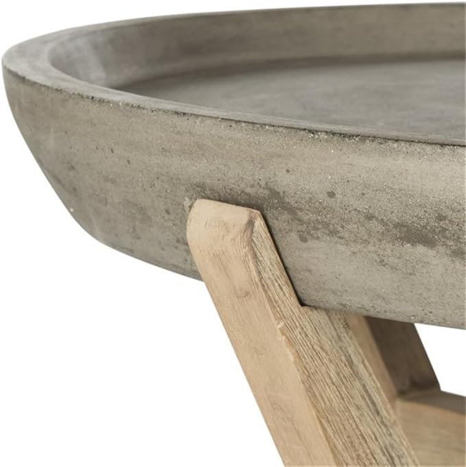 Pemberly Row Round Wood/Concrete Coffee Table, 18.1 in Height, Dark Gray Finish, Weather Resistant, Indoor/Outdoor Use, Sculptural Design, 33.4 in Diameter