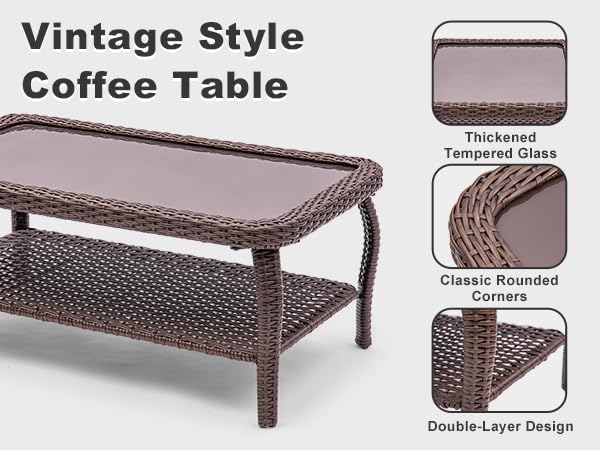 Patio Tables Wicker Coffee Table, Outdoor End Table with Storage Shelf, Patio Furniture Coffee Table for Sofa, Swivel Chairs, Garden, Balcony - Square/Grey