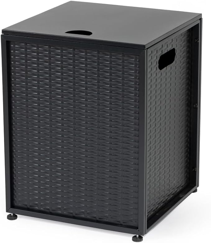 Propane Tank Cover, Woven Rattan Surface Gas Cylinder Hideaway and Outdoor Tank Holder for Patio Fire Pit Table, Backyard Garden Deck Storage