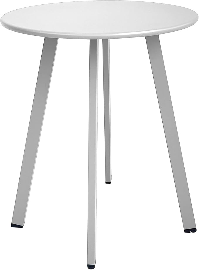 Meluvici Outdoor Side Table - Weather Resistant Patio Table, Round Metal Steel, Waterproof End Table for Garden, Balcony, Yard, White