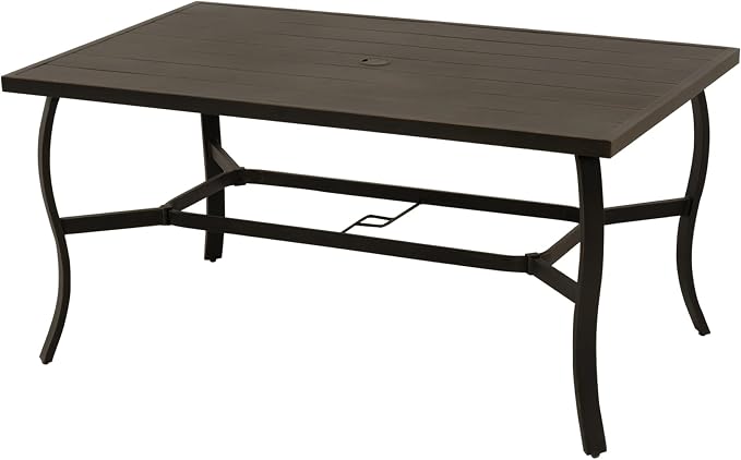 HAPPATIO Outdoor Dining Table for 6, Aluminum Rectangle Outdoor Dining Table with Umbrella Hole, All-Weather Aluminum Patio Dining Table for Garden Yard Poolside, Only Table, Black