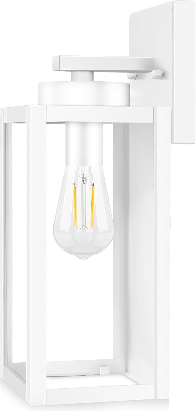 BesLowe Outdoor Wall Light, Modern Exterior Porch Sconce Lighting, White | Waterproof, Rust-Resistant, Durable Metal with Clear Glass, Standard E26 Socket, Easy to Install