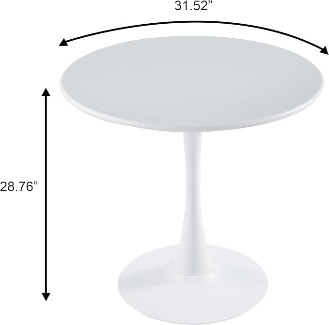 LeisureMod Bello 31" Round Outdoor Dining Table, Modern Black Metal Patio Bistro Table with Pedestal Base, Weather-Resistant Accent Table for Balcony, Garden, Deck, Backyard & Cafe, White