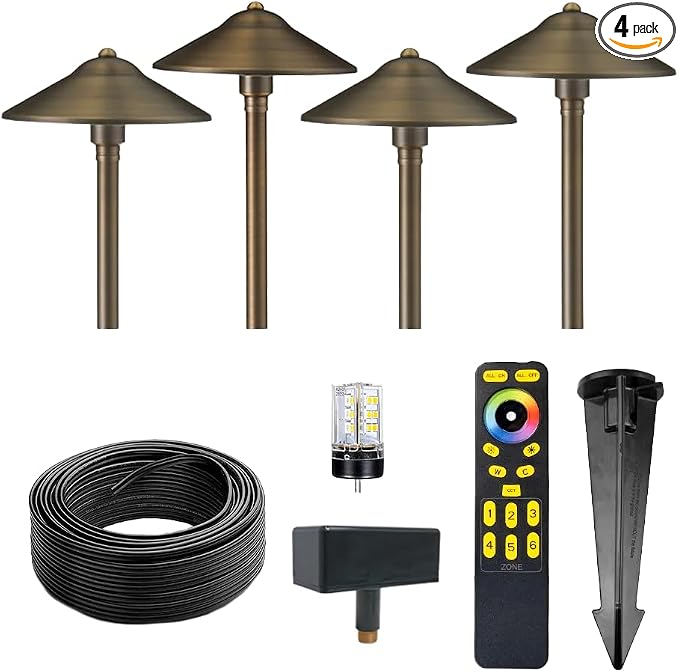 VOLT 12V Max Spread Color-Changing LED Path Light Expansion Kit (Bronze) | 4-Pack, Low Voltage, RGBCW, Up to 300 Lumens, Remote Control Included, Ideal for Yard Lawn Garden Patio Trees & House