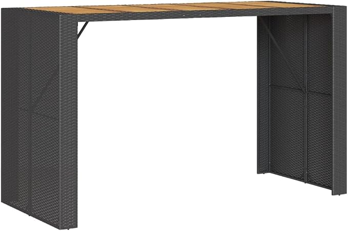 Synthetic Rattan Bar Table Black 72.8 Inch Long Rectangular Outdoor Bar Height Table Weather Resistant for Patio Garden Poolside