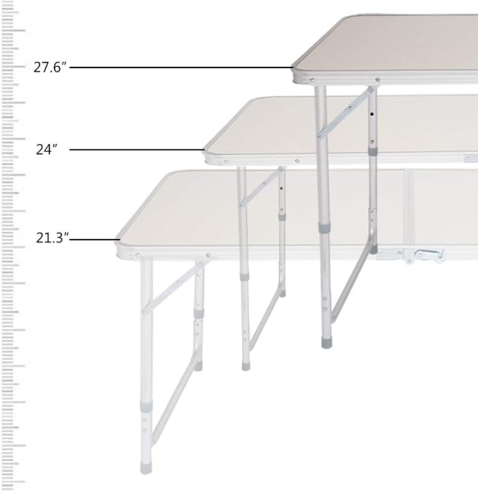 4ft Portable Folding Camping Table,Outdoor Adjustable Foldable Picnic Camp Suitcase Table for Picnic, BBQ, Party, Beach,White