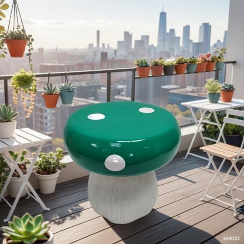13.8" Mushroom House Resin Stool, Forest Mushroom Sculpture Stool, Multi-Purpose Decorative Furniture, Indoor Outdoor Garden Lawn Courtyard Summer Decoration (Green Mushroom)