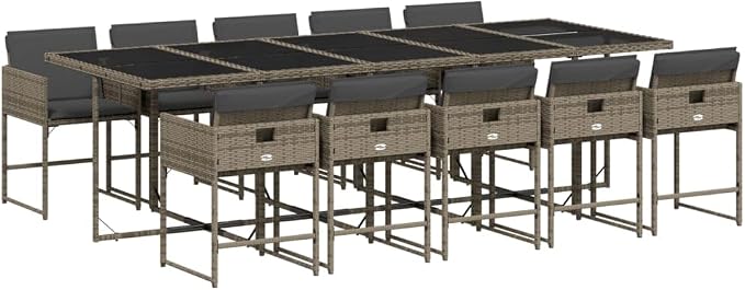 11 pcs Set Patio Dining Set & Outdoor Dining Set Gray Poly Rattan Garden Dining Set Balcony Furniture for Backyard Front Porch Lawn 108.3 x 41.7 x 28.7 in