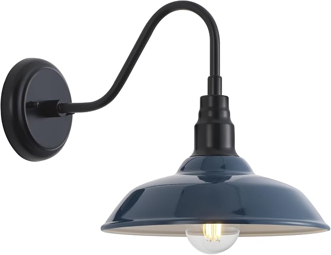 10 Inch Dome Gooseneck Lights Outdoor, Indigo Blue Exterior Barn Light for House, Outdoor Farmhouse Lights Fixture, Outside Wall Sconce Lighting for Porch, Garage, Front Door