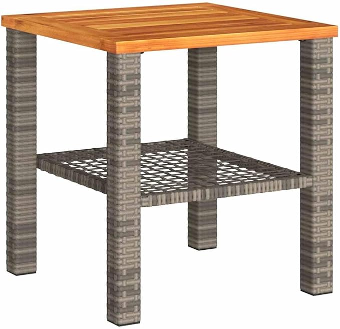 Patio Table & Outdoor Table Gray PE Rattan Poolside Table Picnic Table for Backyard Patio Garden 15.7 x 15.7 x 16.5 in