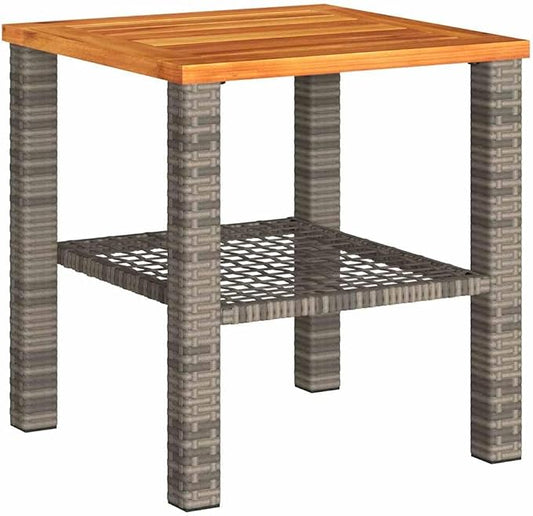 vidaXL Patio Table, Outdoor Coffee Table, Patio Furniture, Square Garden Table with Wooden Top for Lawn Backyard, Gray Poly Rattan Acacia Wood