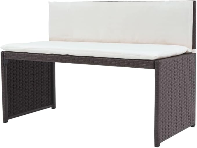 5-Piece Outdoor Furniture Set, Brown Poly Rattan Modular Patio Dining Group with Cream White Cushions for Garden and Terrace, 4-Person Seating Arrangement