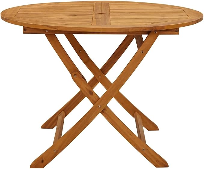 Solid Acacia Wood Folding Garden Table 43.3" Outdoor Dining Table with Natural Oil Finish, Farmhouse Style Patio Coffee for Snacks and Drinks