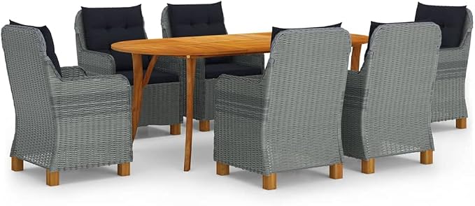 7 Piece Patio Dining Set,Outdoor Dining Set,Patio Table and Chairs,Outdoor Coffee Table,Patio Furniture Set,Outdoor Patio Chairs,Front Porch Furniture,Modern Set,Porch Chair,Patio Dining, Light Gray