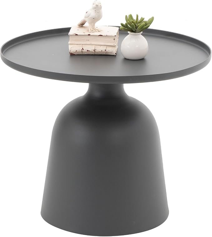 Outdoor Round Coffee Table Patio Boho Side Table Weather-Resistant Aluminum Side Tables Circle End Table for Balcony, Lawn, Garden, Living Room, Bedroom, Grey