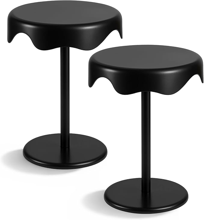 Geelin 2 Pcs Outdoor Side Table 16.5 Inch Black Round Plastic End Table Removable Weatherproof Modern Desk for Outside Patio Snacks Home Office Backyard Pool