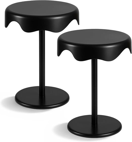 Geelin 2 Pcs Outdoor Side Table 16.5 Inch Black Round Plastic End Table Removable Weatherproof Modern Desk for Outside Patio Snacks Home Office Backyard Pool