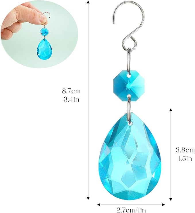 10 Pcs Lake Blue Crystal Bauhinia Suncatcher Prisms Chandelier Window Decor | Lake Blue Crystal Bauhinia Prisms Suncatcher Pendants 3 Inch Chandelier Hanging Sun Catcher for Window Garden Wedding Decor