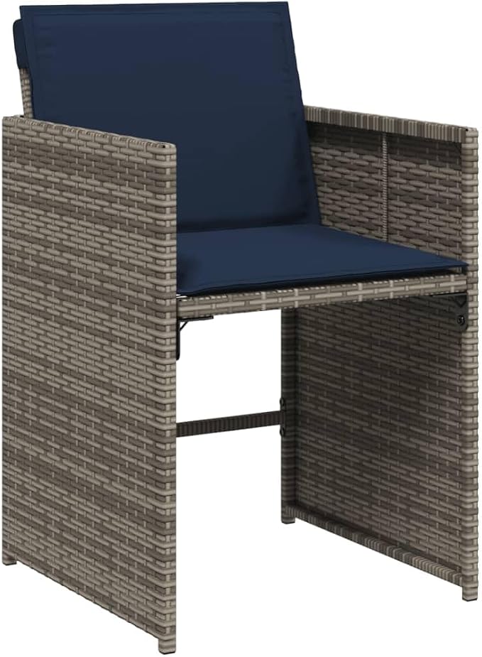 9 Piece Outdoor Dining Set with Cushions Grey Poly Rattan for Patio Garden Backyard, Space-Saving Folding Chairs, Acacia Wood Table, Weather-Resistant
