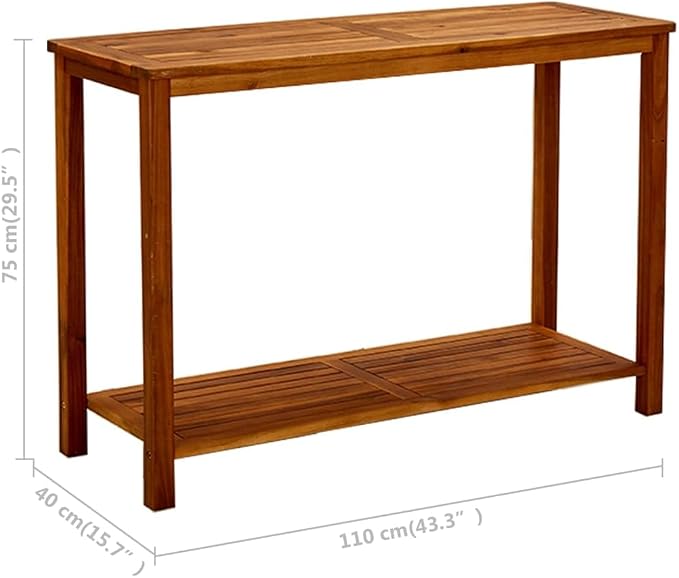 vidaXL Solid Acacia Wood Patio Console Table - Entryway Accent Hallway Table with Storage Shelf 43.3"x15.7"x29.5"