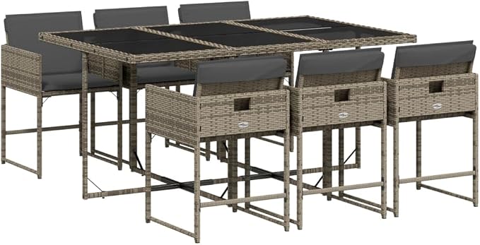 7 pcs Set Garden Dining Set & Patio Dining Set Gray PE Rattan Outdoor Furniture Bistro Set for Backyard Front Porch Lawn 65 x 41.7 x 28.7 in
