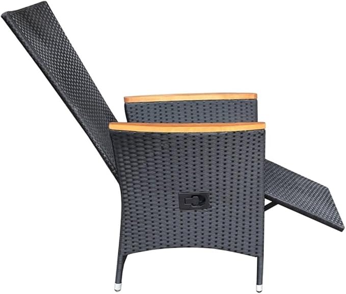 Afuera Living 7-Piece Solid Acacia Wood Patio Dining Set, Black Finish, Weather-Resistant, Adjustable Armrests, Woven PE Rattan Detail, Rustic Outdoor Furniture for Garden or Deck