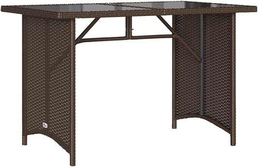 Garden Table Brown PE Rattan 43.3 x 26.8 in | Powder-Coated Steel Frame, Tempered Glass Top, Easy Clean, Patio Dining
